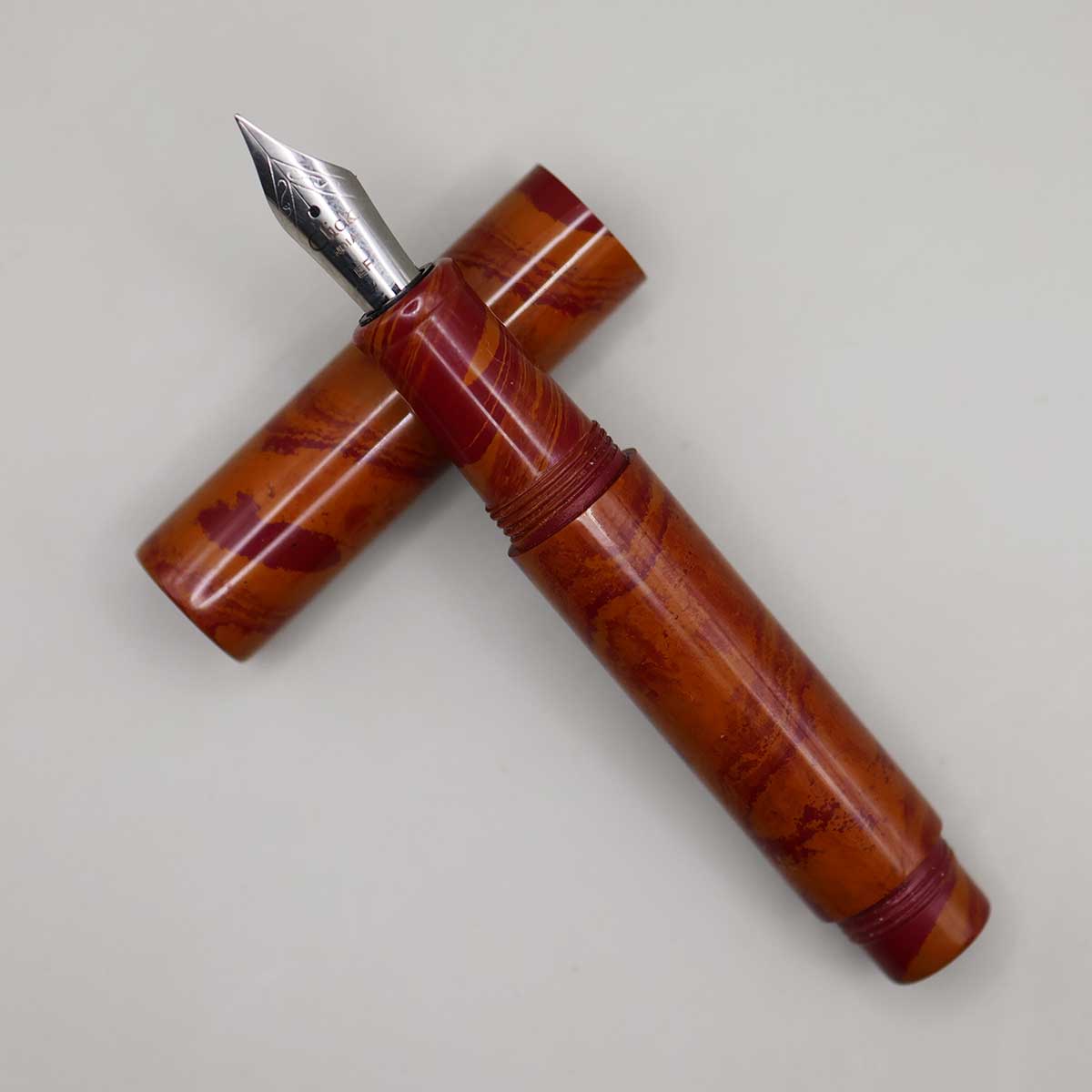 WOW 1038A Chota Master Fountain Pen Ebonite Reddish And Orange Color Body Click Thread  Eye Dropper Model Pen  SKU 60125