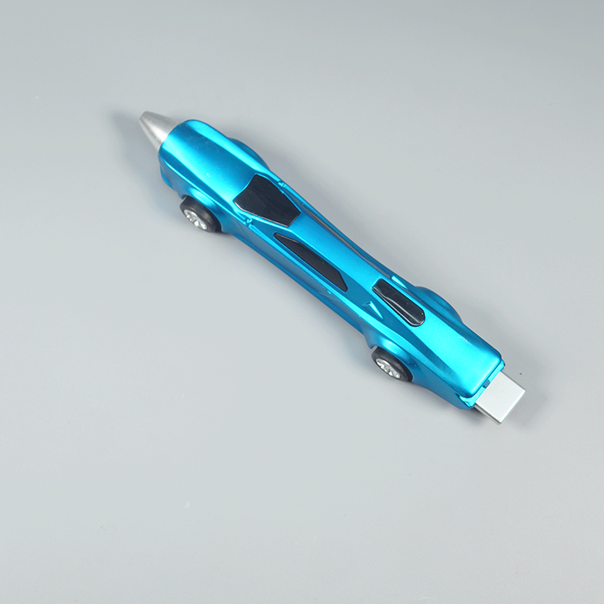 penhouse.in pens Light Blue And Silver Color Body Racing Car Shaped Shiny Plastic And Working Wheels Fine Tip Ball Pen SKU 10343