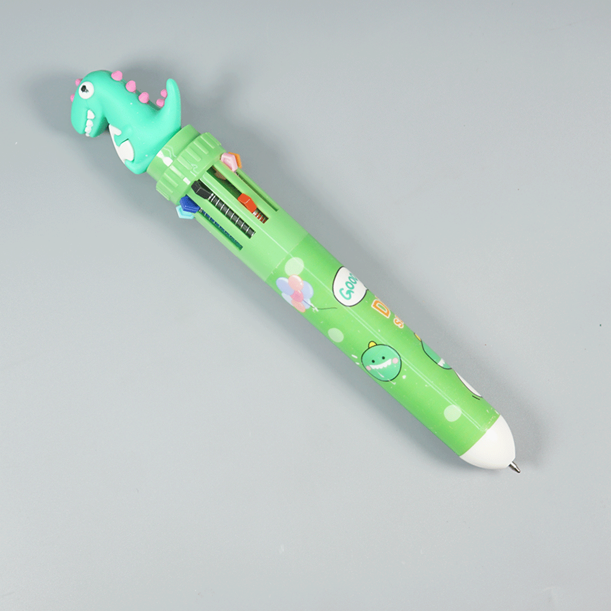 penhouse.in pens Green Color Body Dinosaur Themed 10 in 1 Multi Color Pen  Spring Type Ball Pen SKU 10389
