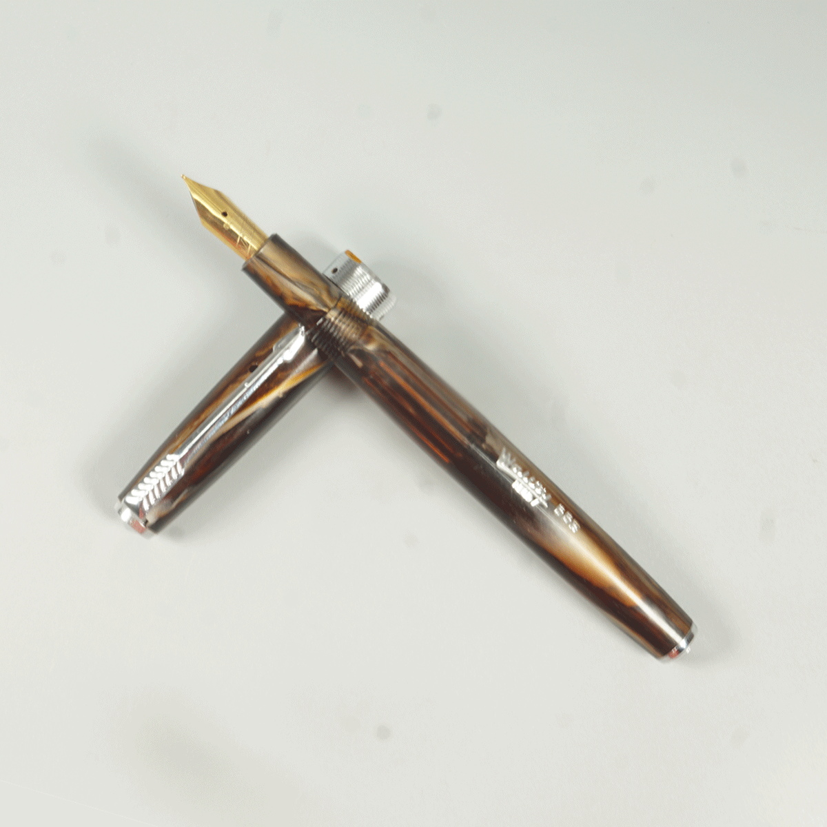Wality 55 30 year Old Model Brown Color Body With Silver Color Nib Fine Nib Eye Dropper Model Fountain Pen SKU 10453