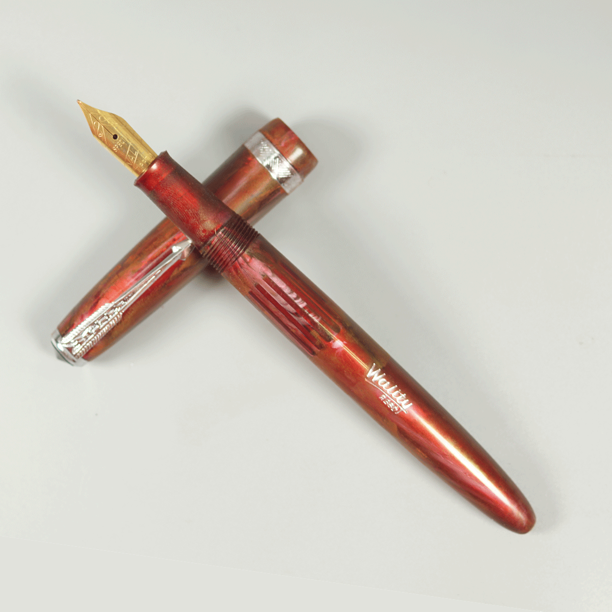 Wality 30 Year Old Model Red Color Body With Silver Color Clip And Eye Dropper Model Fountain Pen SKU 10456