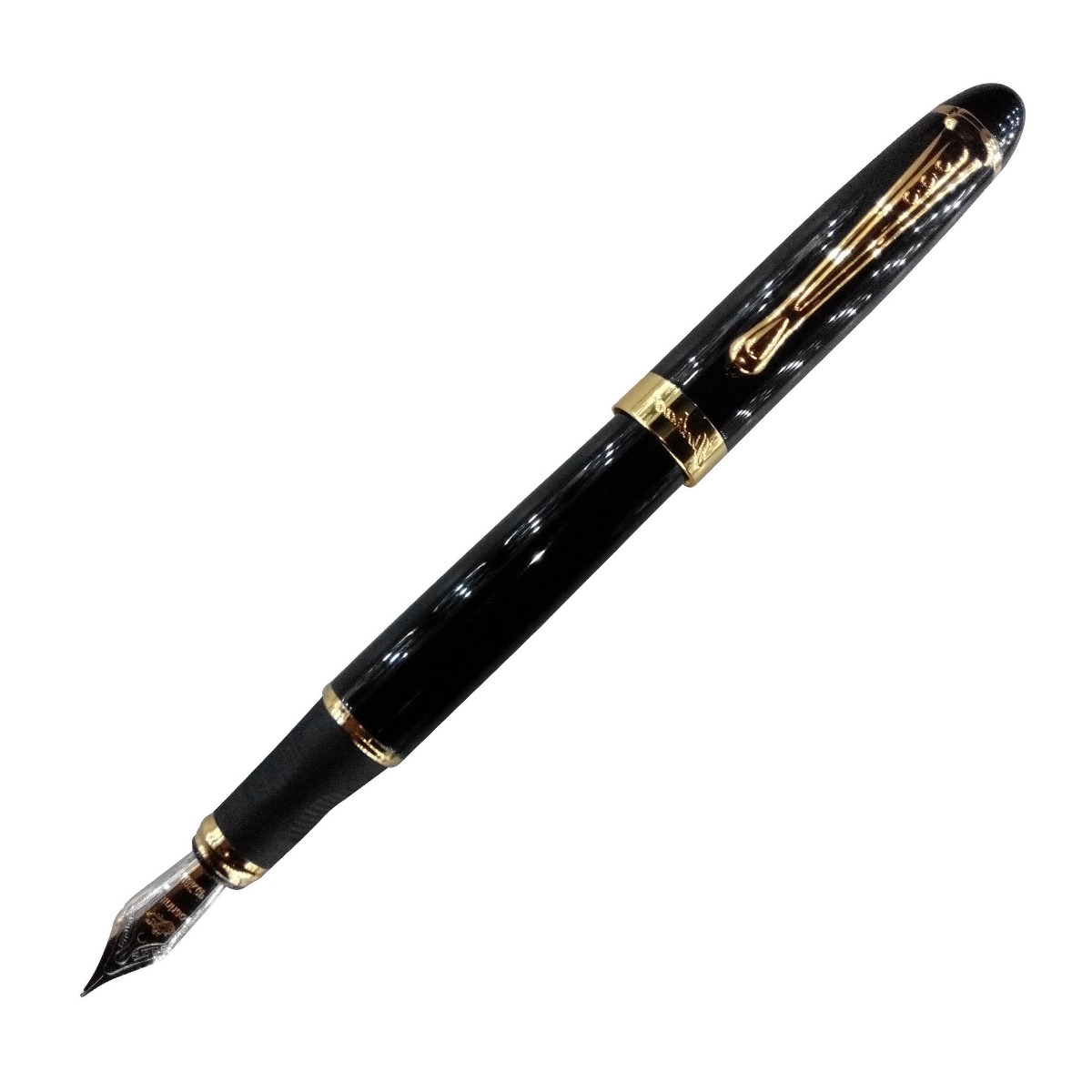 MODEL NO: 10507 JINHAO X450 GLOSSY BLACK COLOR BODY WITH GOLDEN CLIP FOUNTAIN PEN