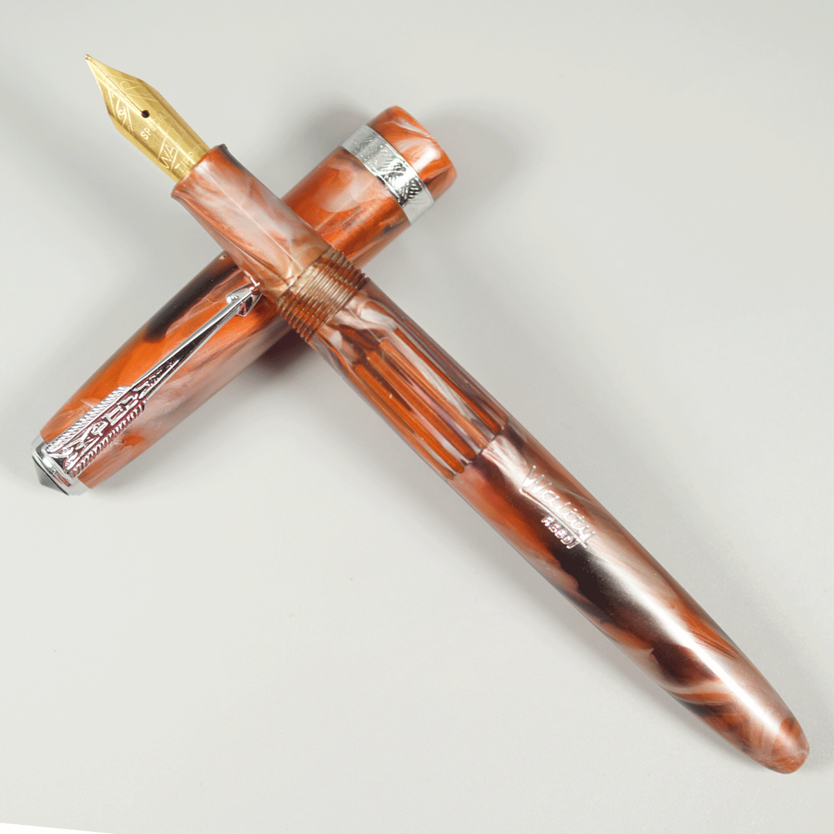 Wality 30 Year Old Model Orange Color Body With Silver Color Clip And Eye Dropper Model Fountain Pen SKU 10518