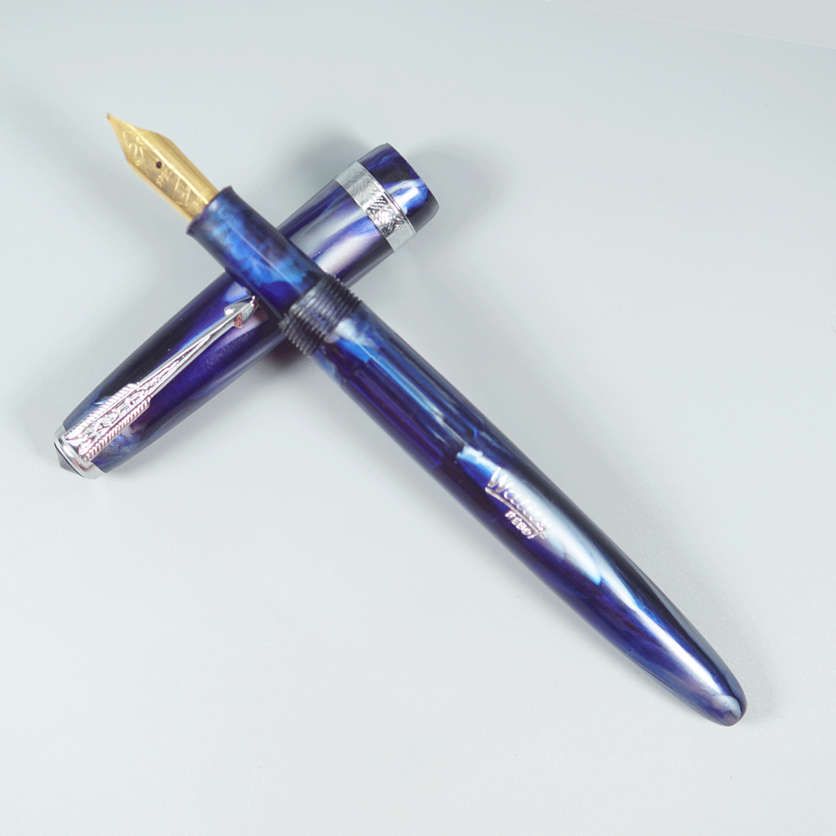 Wality 30 Year Old Model Blue Color Body With Silver Color Clip And Eye Dropper Model Fountain Pen SKU 10543