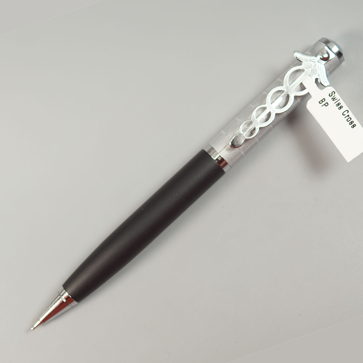 Swiss Cross 1018 Matte Black Color Body With Silver Color Cap And Doctor Clip Twist Type Ball Pen SKU 10593