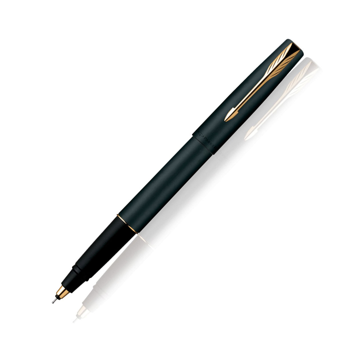 Parker Frontier Matte Black Gold Clip And Medium Tip Roller Ball Pen Model: 10609