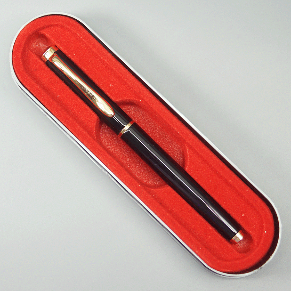 Swiss Cross Glossy Black Color Body With Gold Color Clip And Trim Fine Tip Roller Ball Pen SKU 10712
