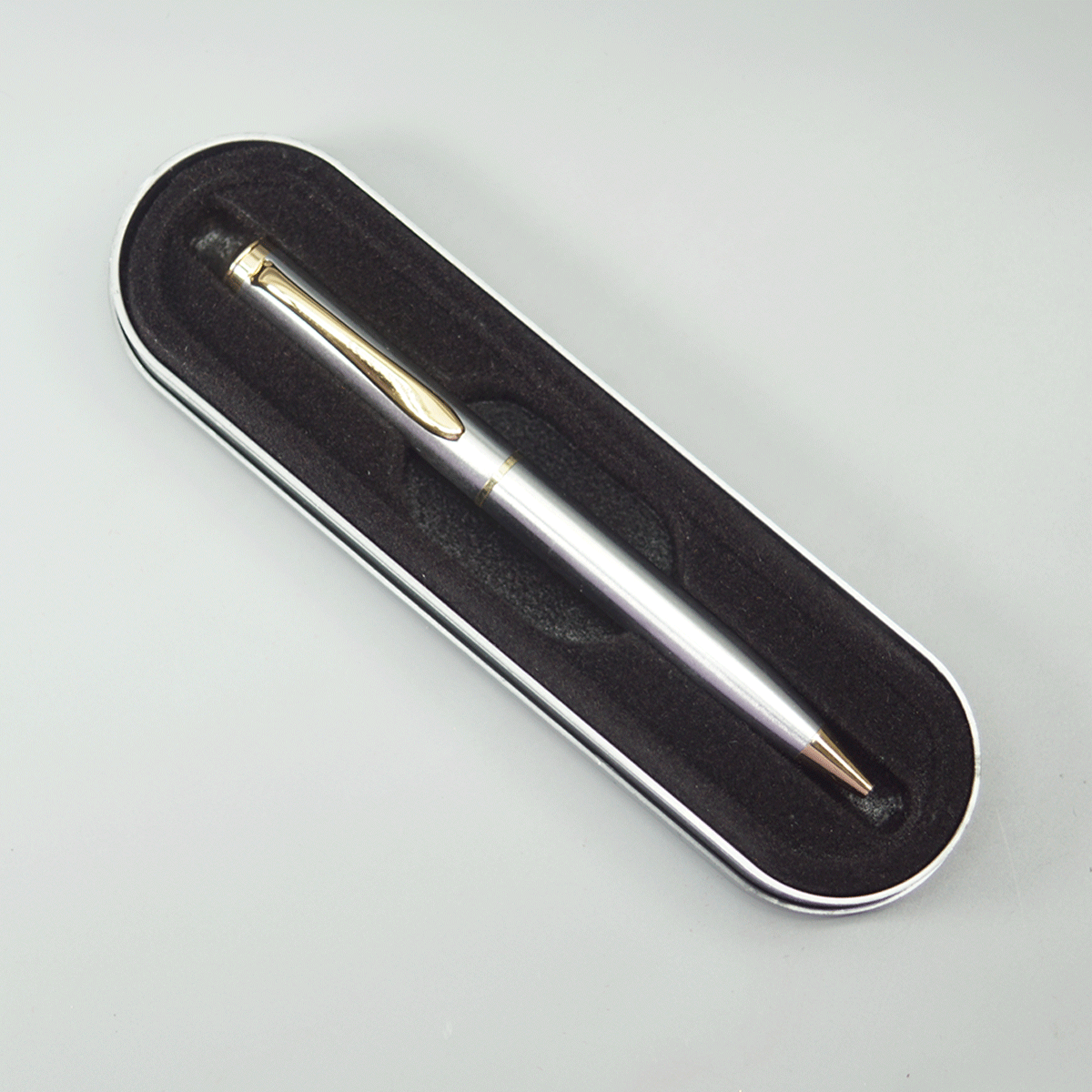 Swiss Cross Glossy Silver Color Body With Gold Color Tirm And Clip  Fine Tip Twist Type Ball Pen SKU 10713