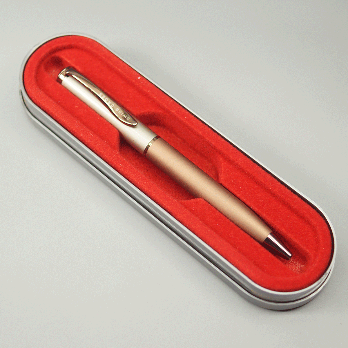 Swiss Cross 555 Matte Brown And Ash  Color Body With Brown Color Tirm And Clip  Fine Tip Twist Type Ball Pen SKU 11105