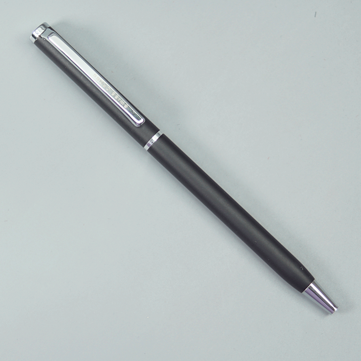 Swiss Cross Matte Black Color Body And Silver Color Trim And Clip Fine Tip Twist Type Ball Pen SKU 10861