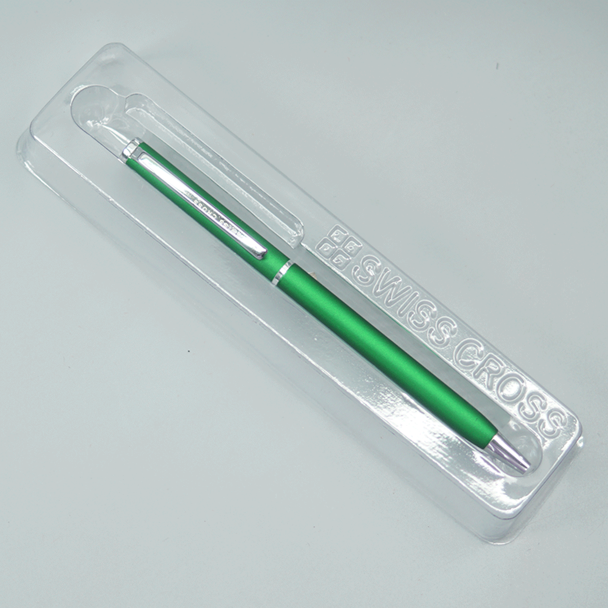 Swiss Cross Matte Green Color Body And Silver Color Trim And Clip Fine Tip Twist Type Ball Pen SKU 10862