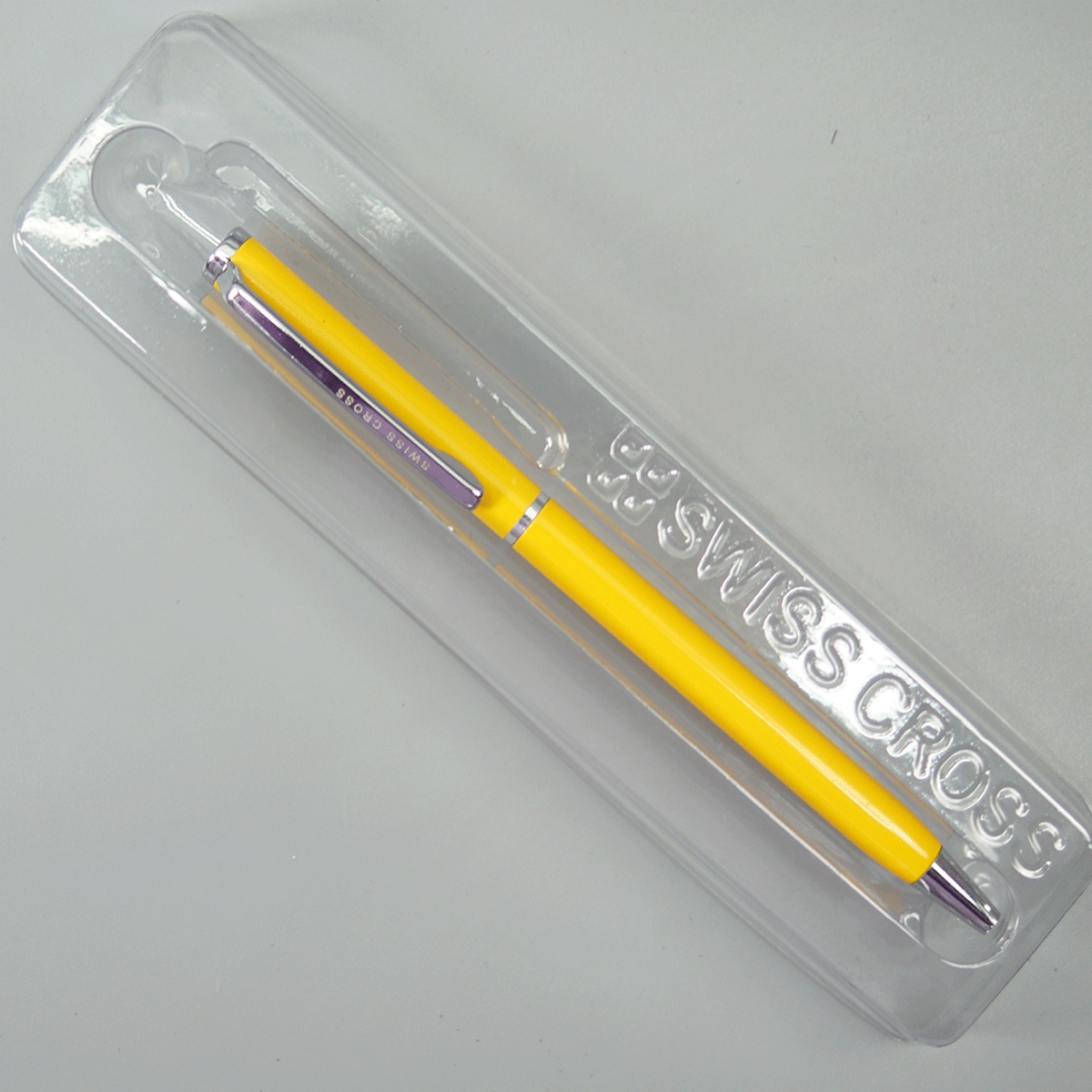 Swiss Cross Glossy Yellow Color Body And Silver Color Trim And Clip Fine Tip Twist Type Ball Pen SKU 10863