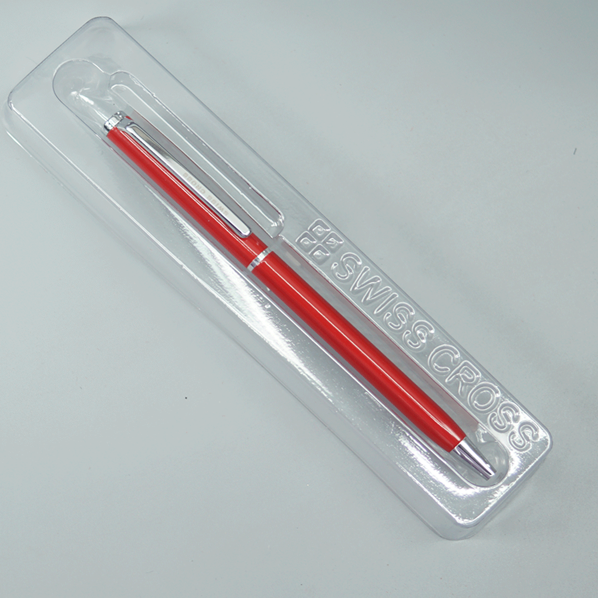 Swiss Cross Glossy Red Color Body And Silver Color Trim And Clip Fine Tip Twist Type Ball Pen SKU 10864