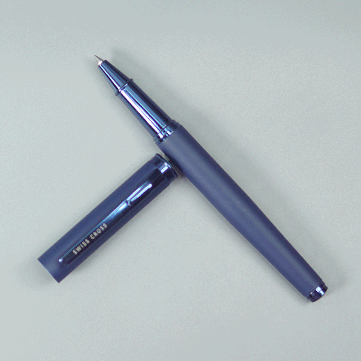 Swiss Cross Matte Blue Color Body And Blue Color Trim And Clip Fine Tip Cap Type Roller Ball Pen SKU 10881
