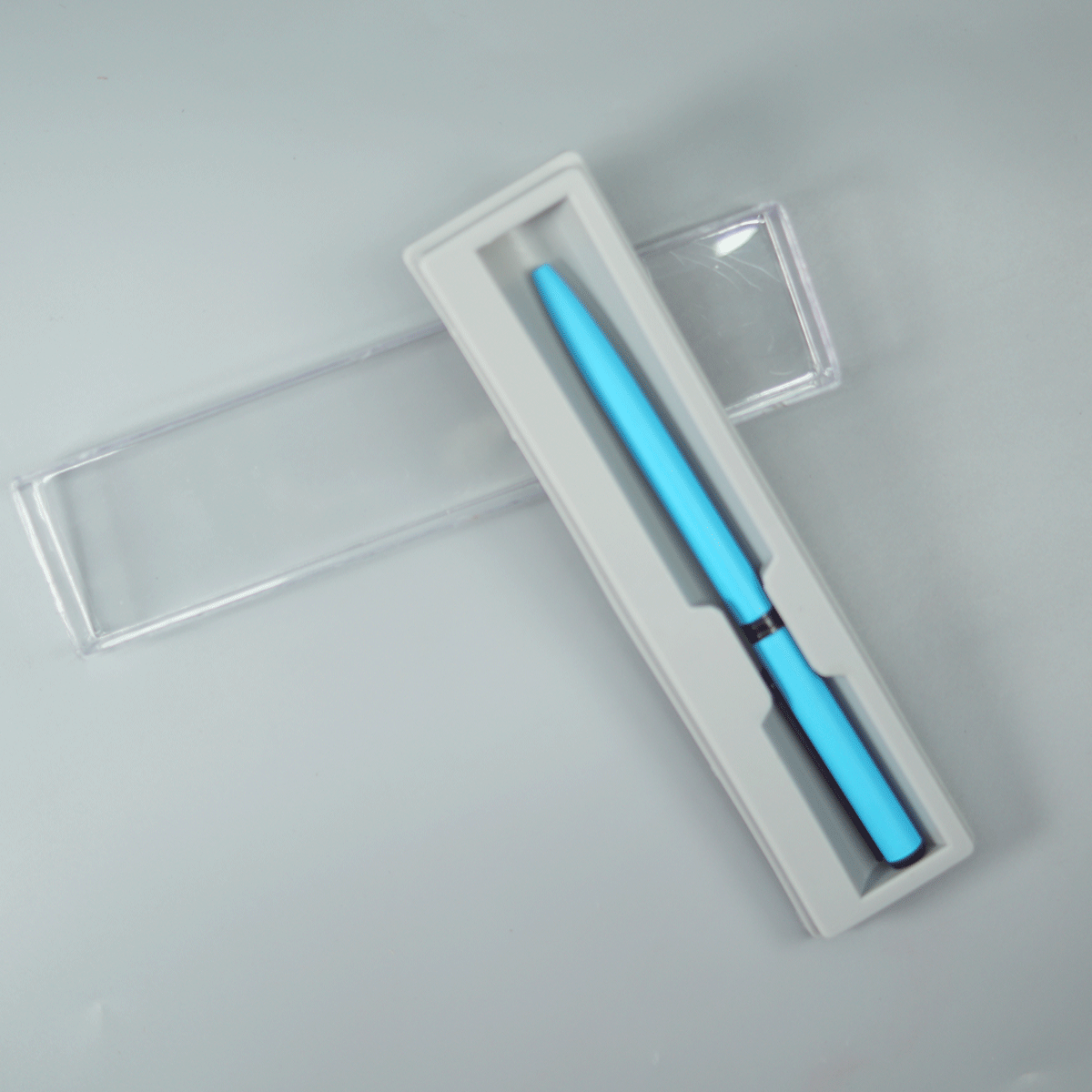 Swiss Cross Matte Sky Blue Color Body With Black Color Trim And Clip Fine Tip Twist Type Ball Pen SKU 10886