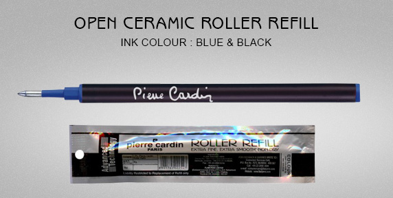 Pierre cardin Model: 71508 Open Ceramic Black color body with fine tip blue ink Roller ball Refill    