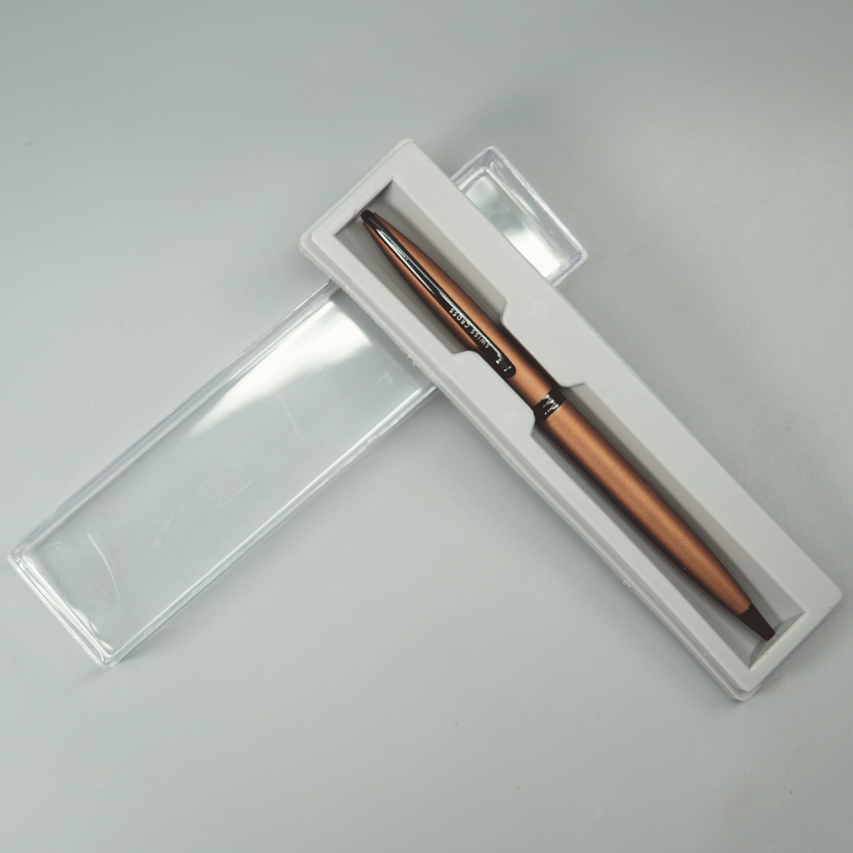 Swiss Cross Matte Brown Color Body With Black Color Trim And Clip Fine Tip Twist Type Ball Pen SKU 10984