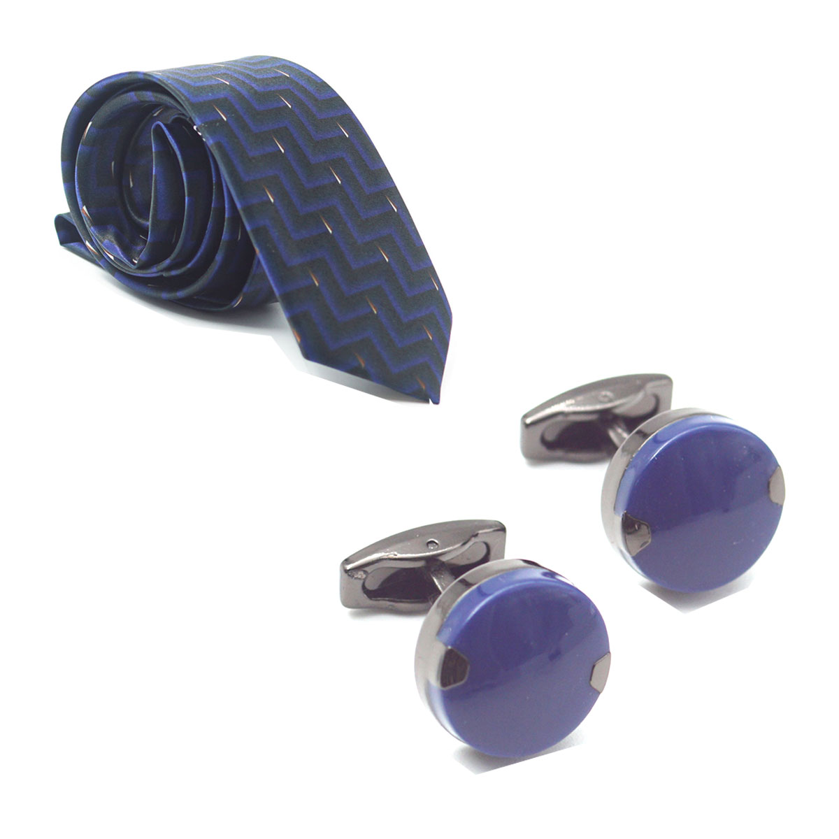 penhouse.in Premium Printed Blue Color Medium Mens Tie Pink With Blue Cufflinks SKU 51769