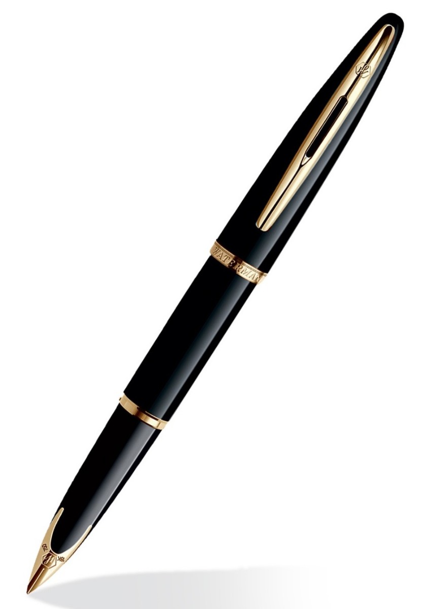 Waterman Model: 11428 Carene Black color body with sea gold trim medium tip cap type fountain pen