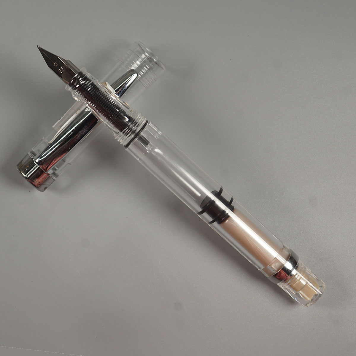 Qibao 199 Transparent Body and Cap - Gold  Color Piston Type Fountain pen with Lamy Model EF - Extra Fine Nib SKU 11470