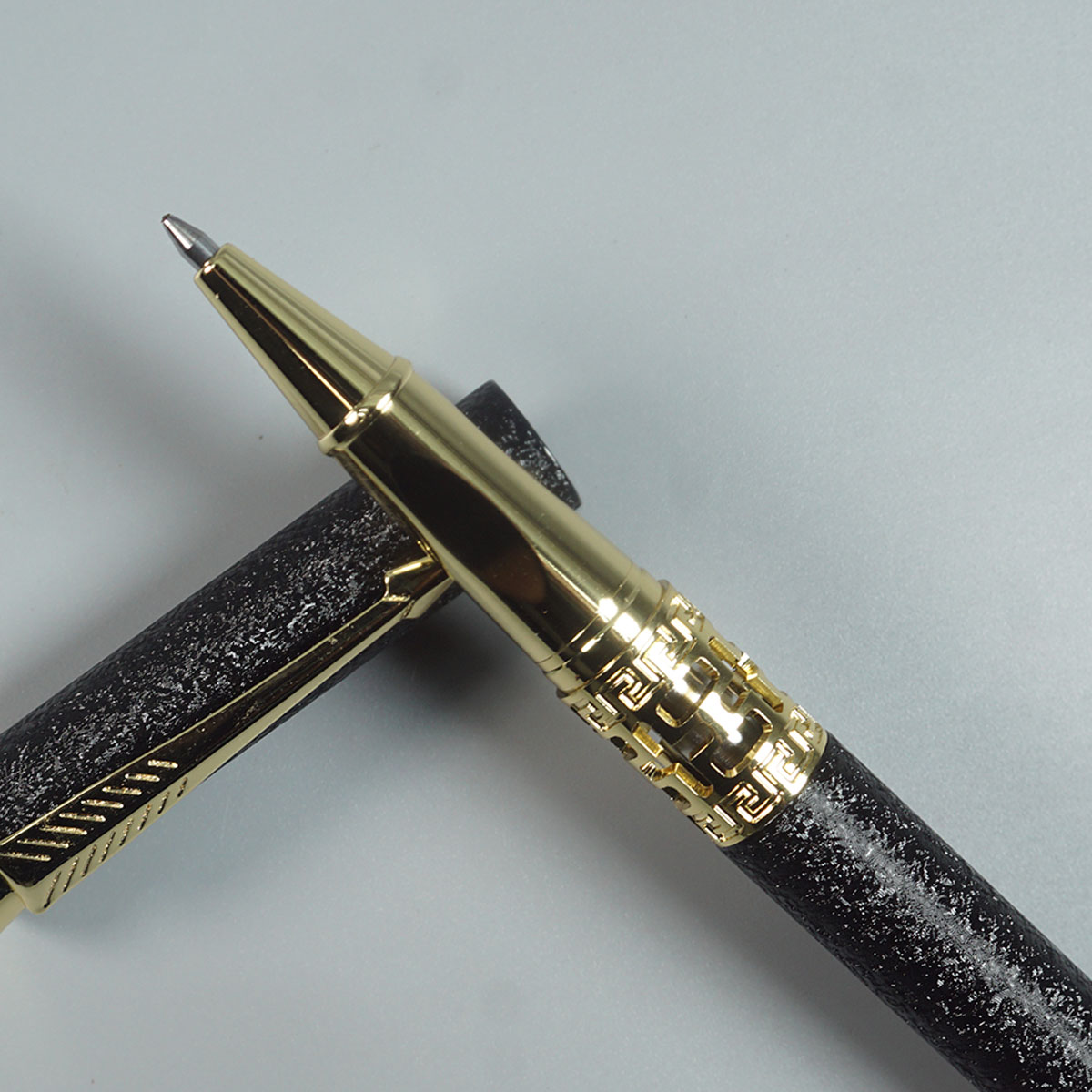 Luoshi 3217 Matte Rock Black Finish Color Body With Gold Color clip Roller Ball Pen SKU 11608