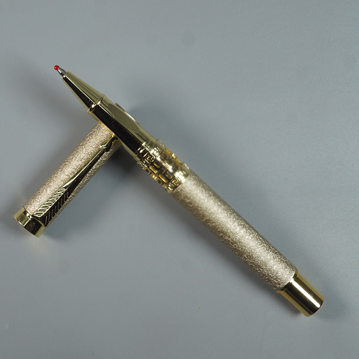 Luoshi 3217 Matte Rock Gold  Finish Color Body With Gold Color clip Roller Ball Pen SKU 11613