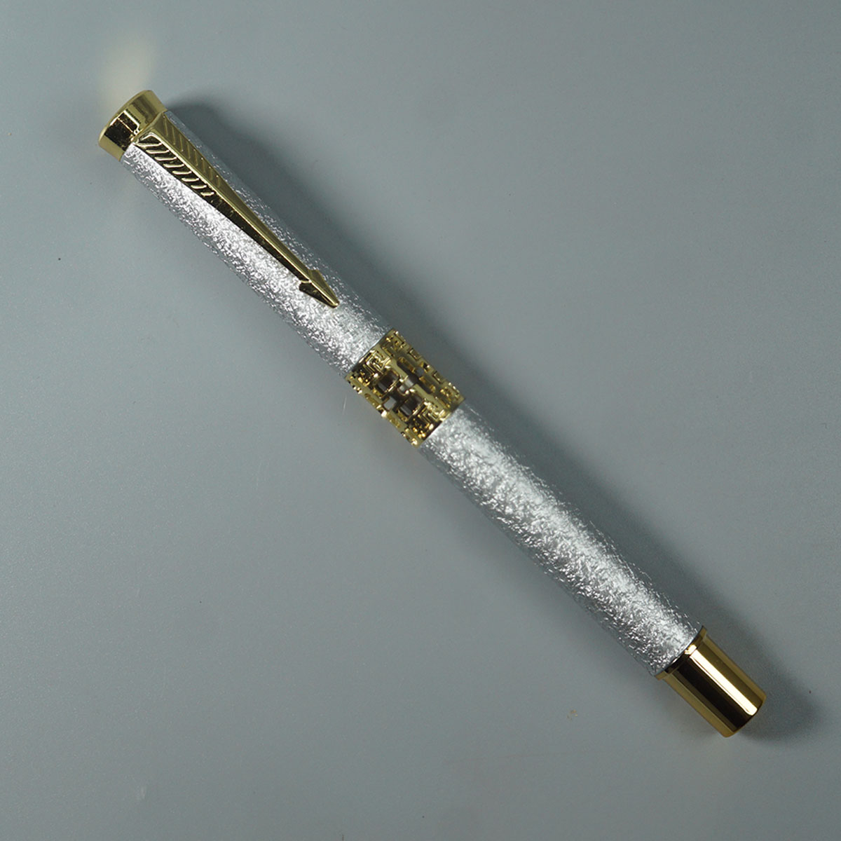 Luoshi 3217 Matte Rock Silver  Finish Color Body With Gold Color clip Roller Ball Pen SKU 11635