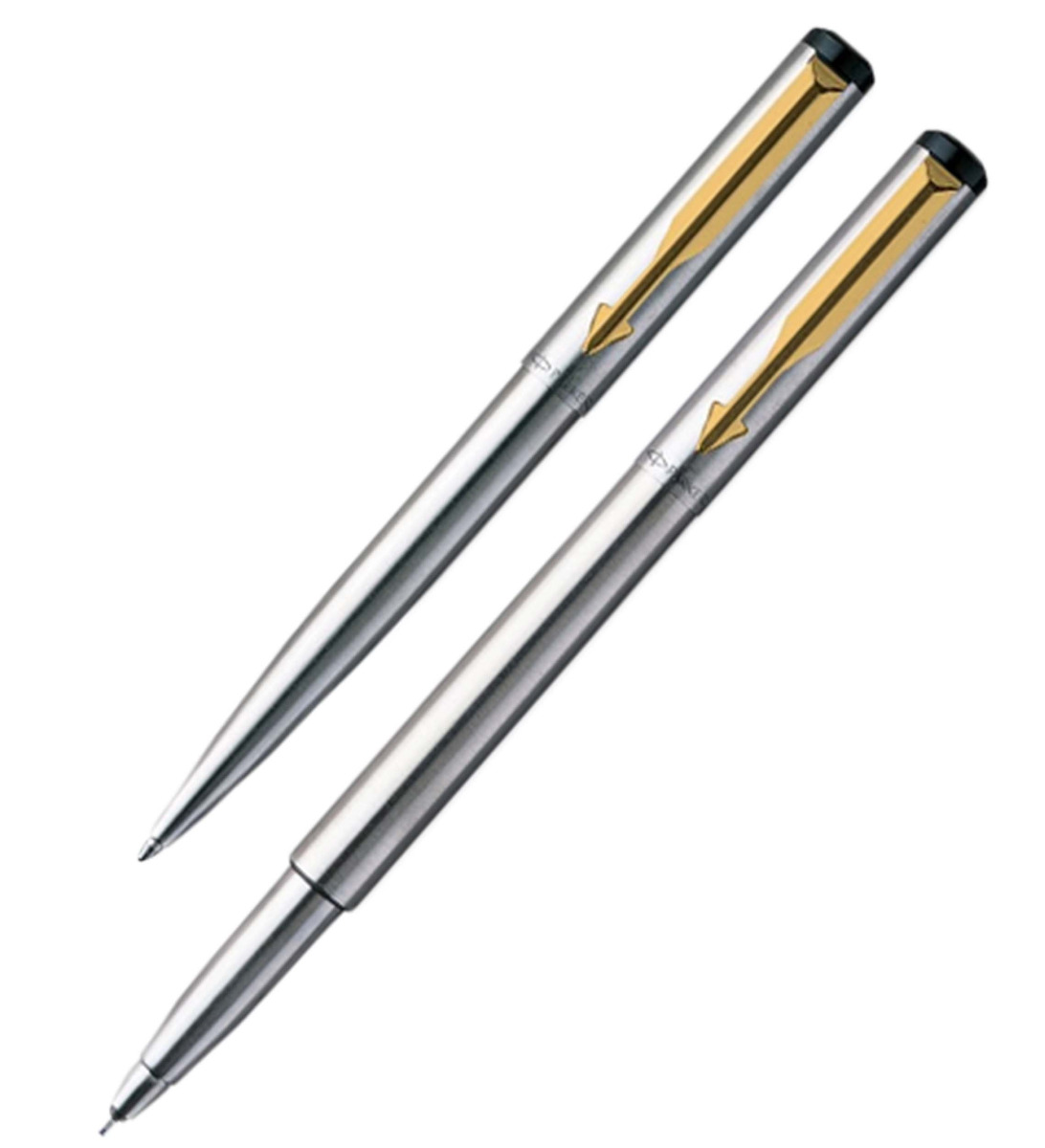 Parker Vector Model No : 11849 Stainless Steel Roller  Ball Pen Full Silver Color Body With Card Holder Free 
