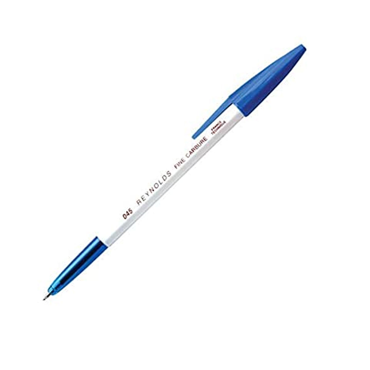Reynolds 045  Fine carbure white body with Blue Cap Type Ball Pen  SKU 11984