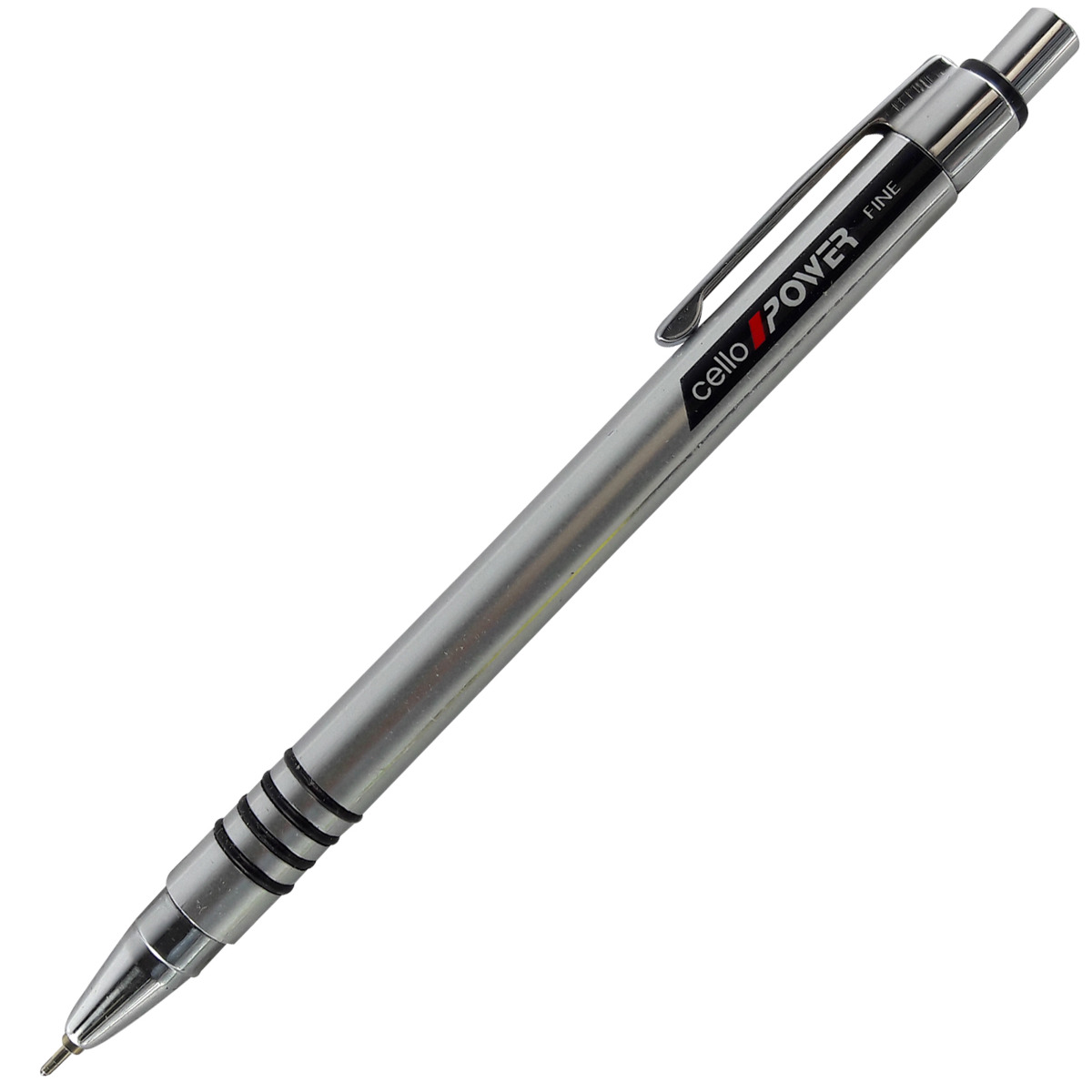 Cello Model ; 12436 Power Fine     Silver Color Body Slim Type Click Ball  Pen