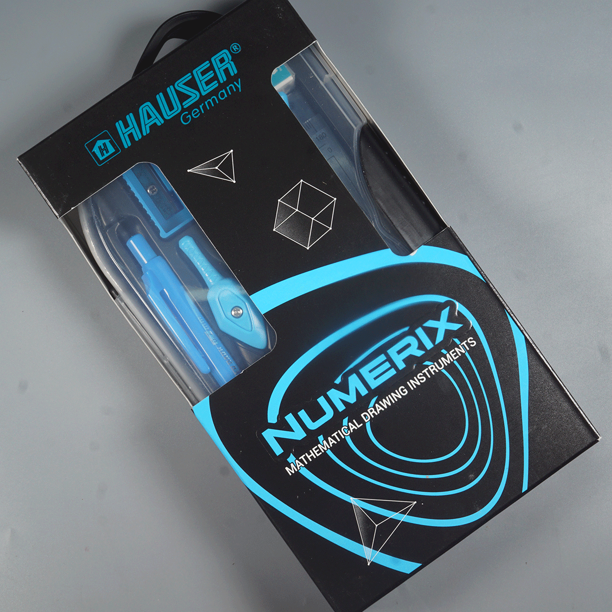 Hauser Numerix Mathematical Drawing Instruments Geometry Box Blue Color Body  SKU 52181