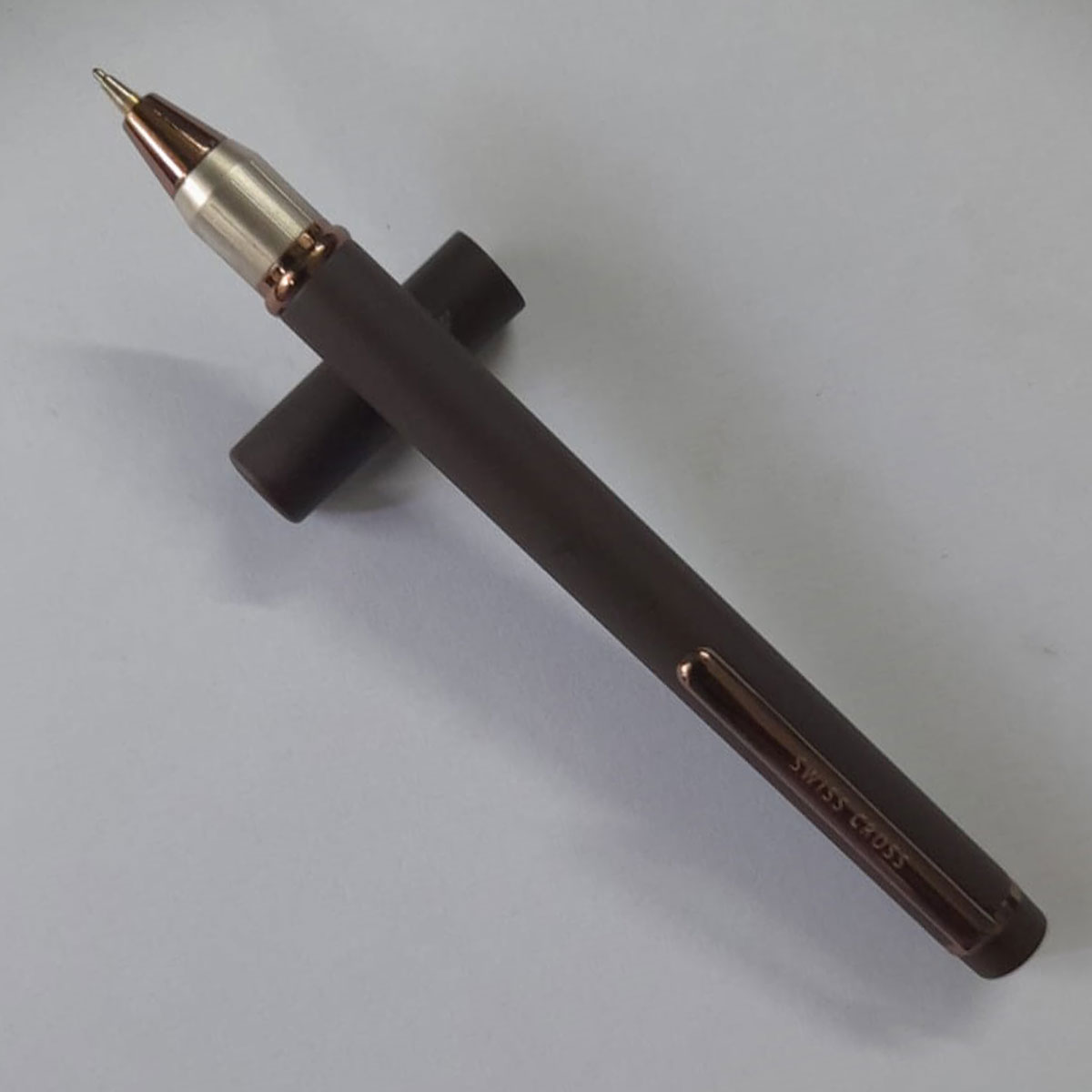 Swiss Cross 707 Coffee Brown Color Body with Brown Color Magnetic Cap, Back on Glossy Clip Cap Type Ball Pen SKU 12517
