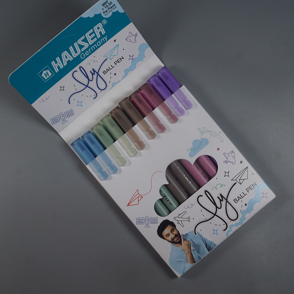 Hauser Fly Ball Pen Multi Color Body And Blue Writing fIne Tip Ball Pen SKU 12522