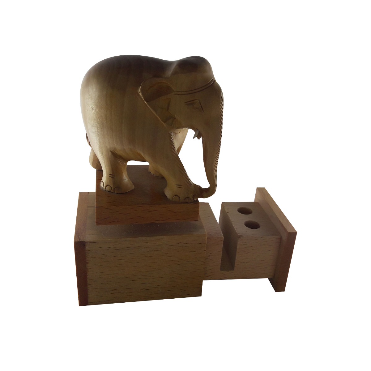 Penhouse.in Model: 12738 Sand yellow color wooden body with  elephant design double pen holder