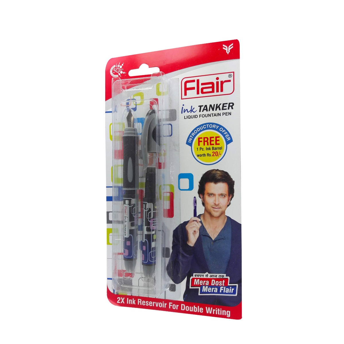 Flair ink Tanker Model: 12832 Black color body with Grey color clip medium tip with free ink Barrel fountain pen
