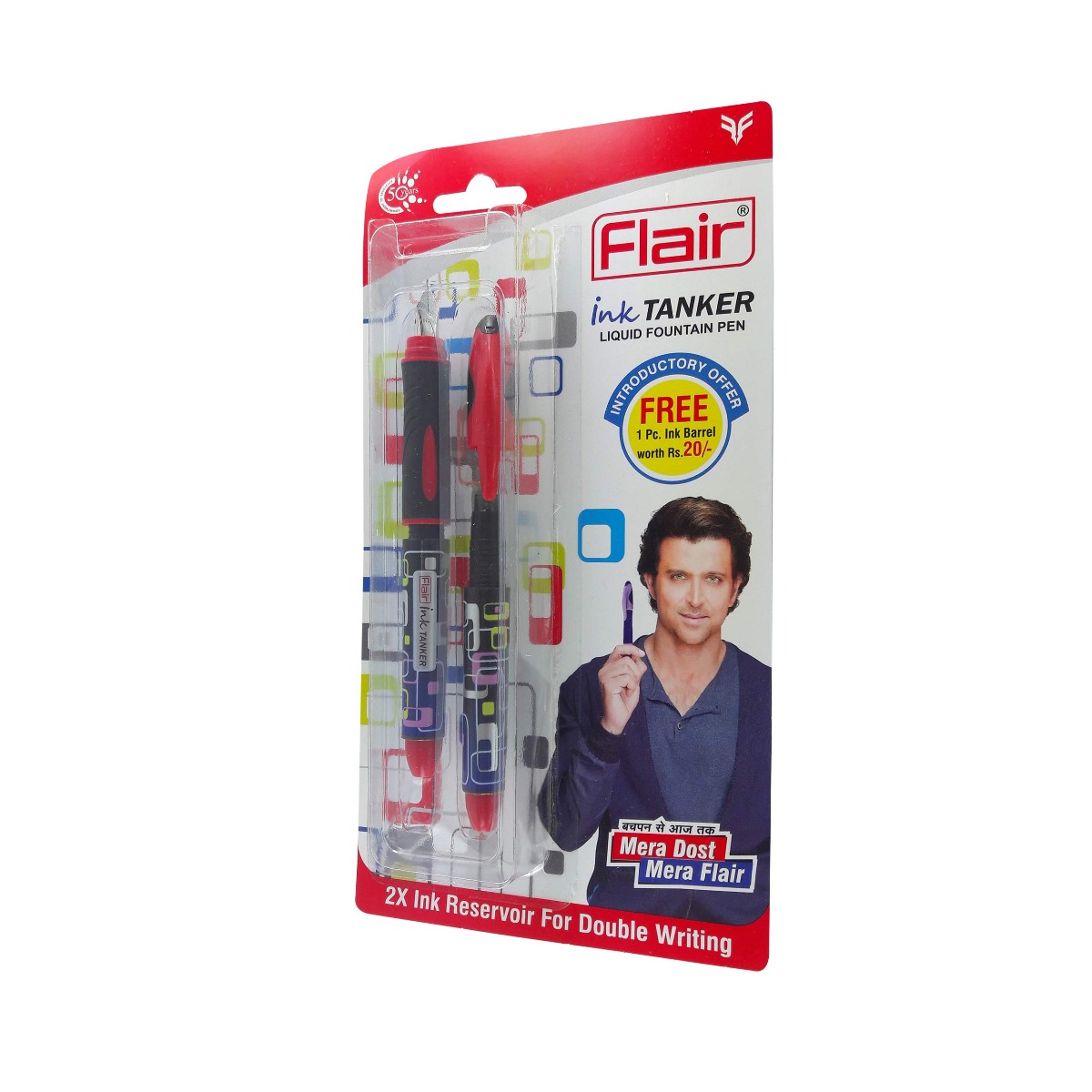 Flair ink Tanker Model: 12833 Black color body with Red color clip medium tip with free ink Barrel fountain pen