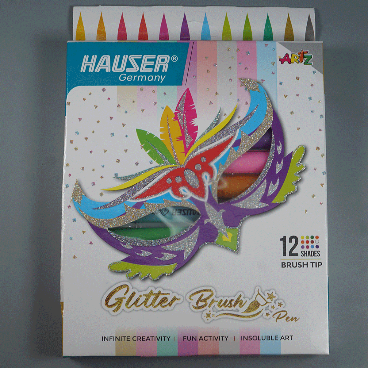 Hauser 12 Shades Glitter Brush Multi Color Body And Brush Tip SKU 52179