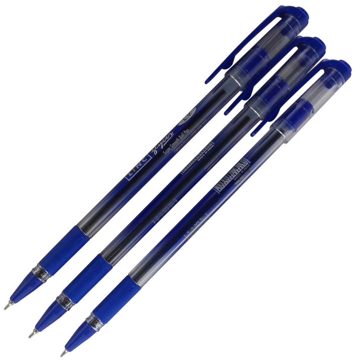 Linc glycer Model: 12918 Transparent body with blue ink fine tip A set of 3  numbers cap type gel pen