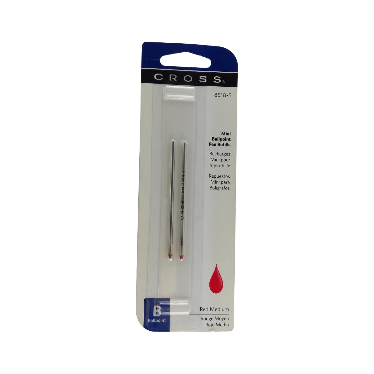 Cross 8518-S Model: 12950 short silver color body with a set of 2 numbers medium tip Red ink Mini ball pen Refill