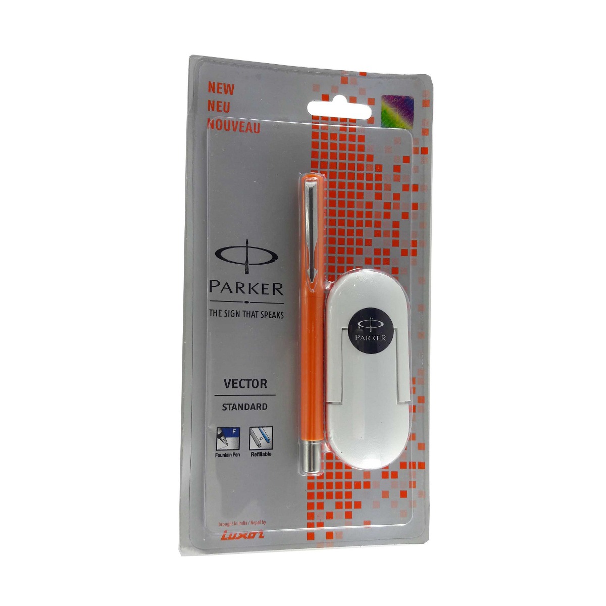 Parker Model: 12969 Vector Standard Orange color body with Silver clip fine tip cap type with free cartridge fountain pen