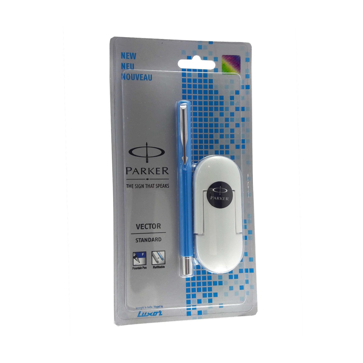 Parker Model: 12970 Vector Standard Light Blue color body with silver clip fine tip cap type  with free ink cartridge fountain pen