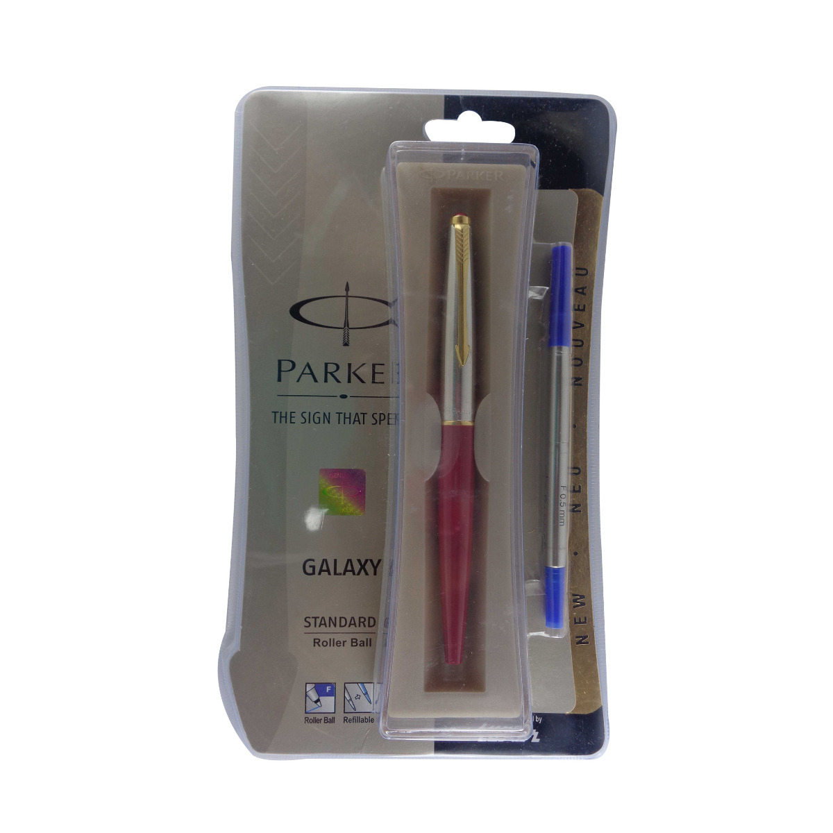 Parker Galaxy Standard Red color body with silver cap Medium tip cap type Roller ball Model No 13391