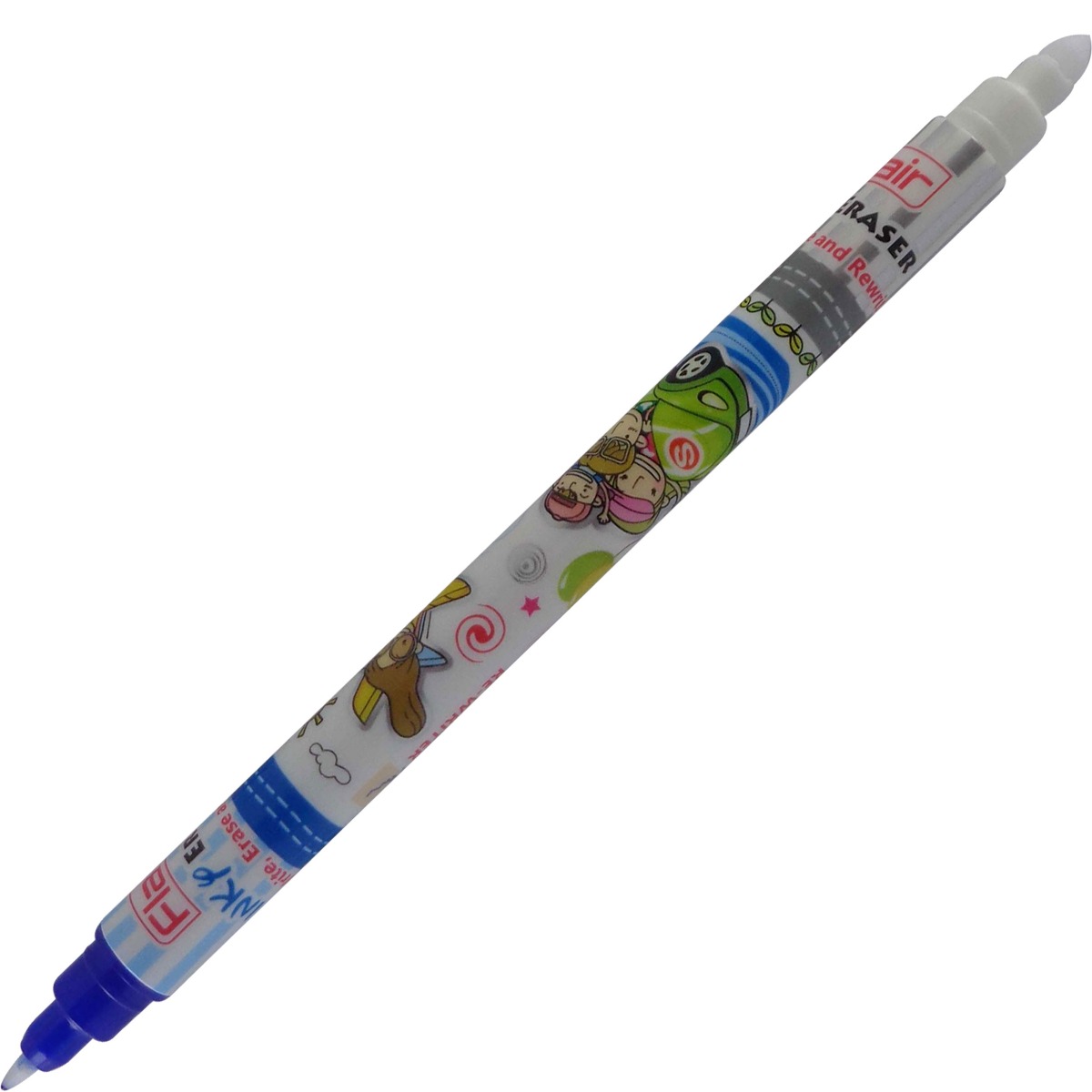 Flair Inky Eraser blue color cap type gel pen with Eraser  at the bottom