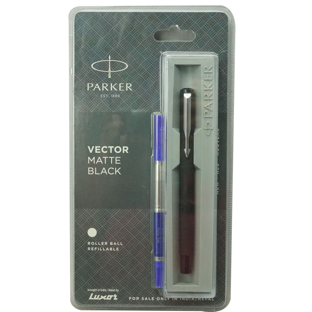 Parker  vector  Model: 13563 matte black with silver clip  cap type  fine Tip Roller ball 