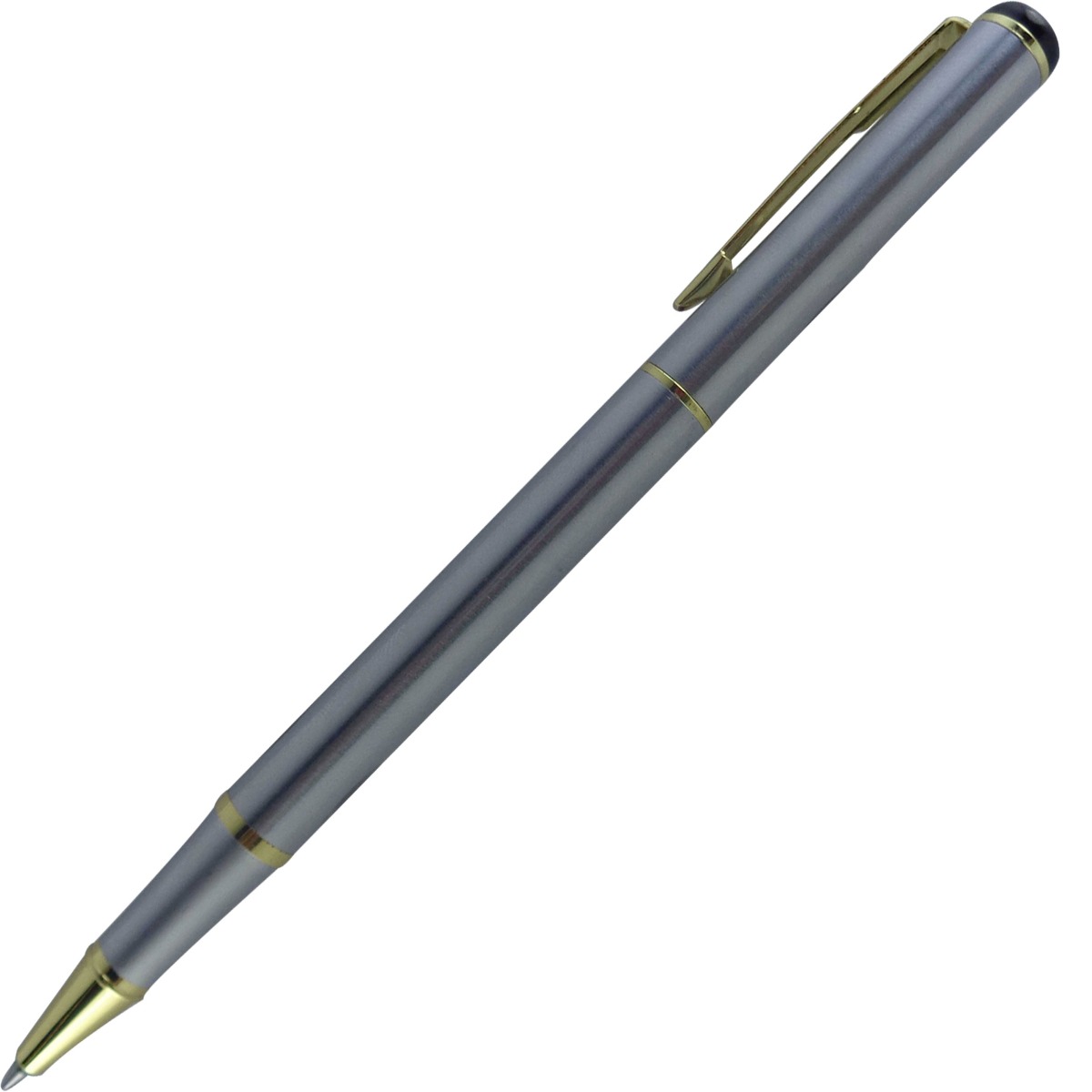Baoer  Model:13597 Full Silver color body with golden clip cap type medium Tip Roller ball