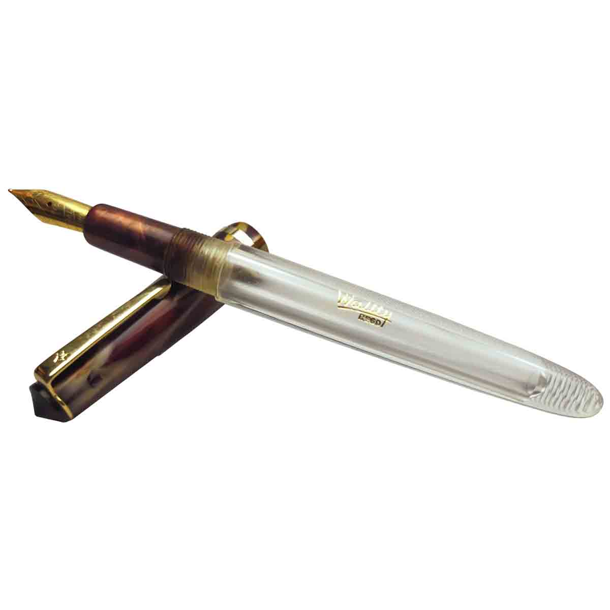 Airmail 64T - Wality Model: 13852 Transparent body with brown color wood finish cap with golden clip fine tip fountain pen