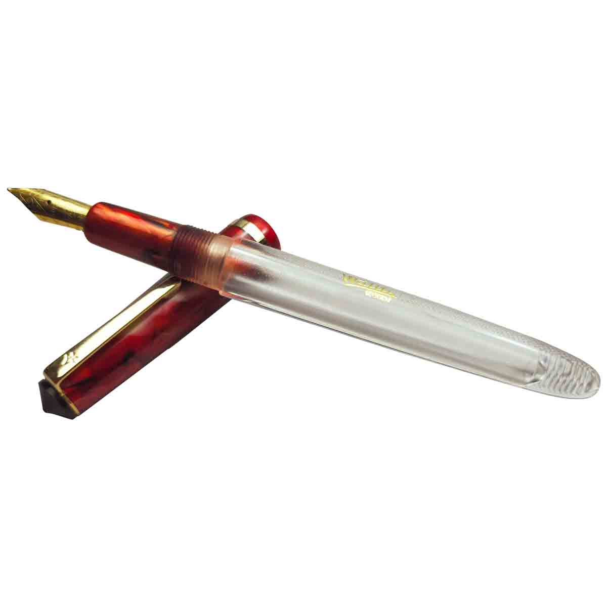 Airmail 64T -  Wality  Model: 13854 Transparent body with red color wood finish cap with golden clip fine tip fountain pen