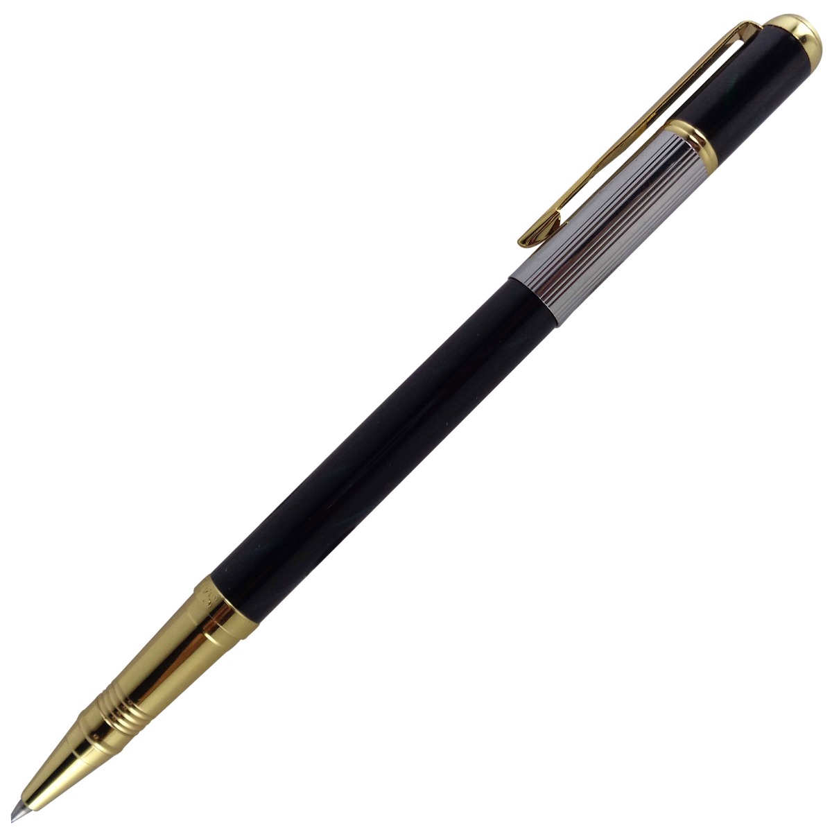 Sailstar Model: 13857 300 glossy black body with blue color spirel design cap type fine tip roller ball