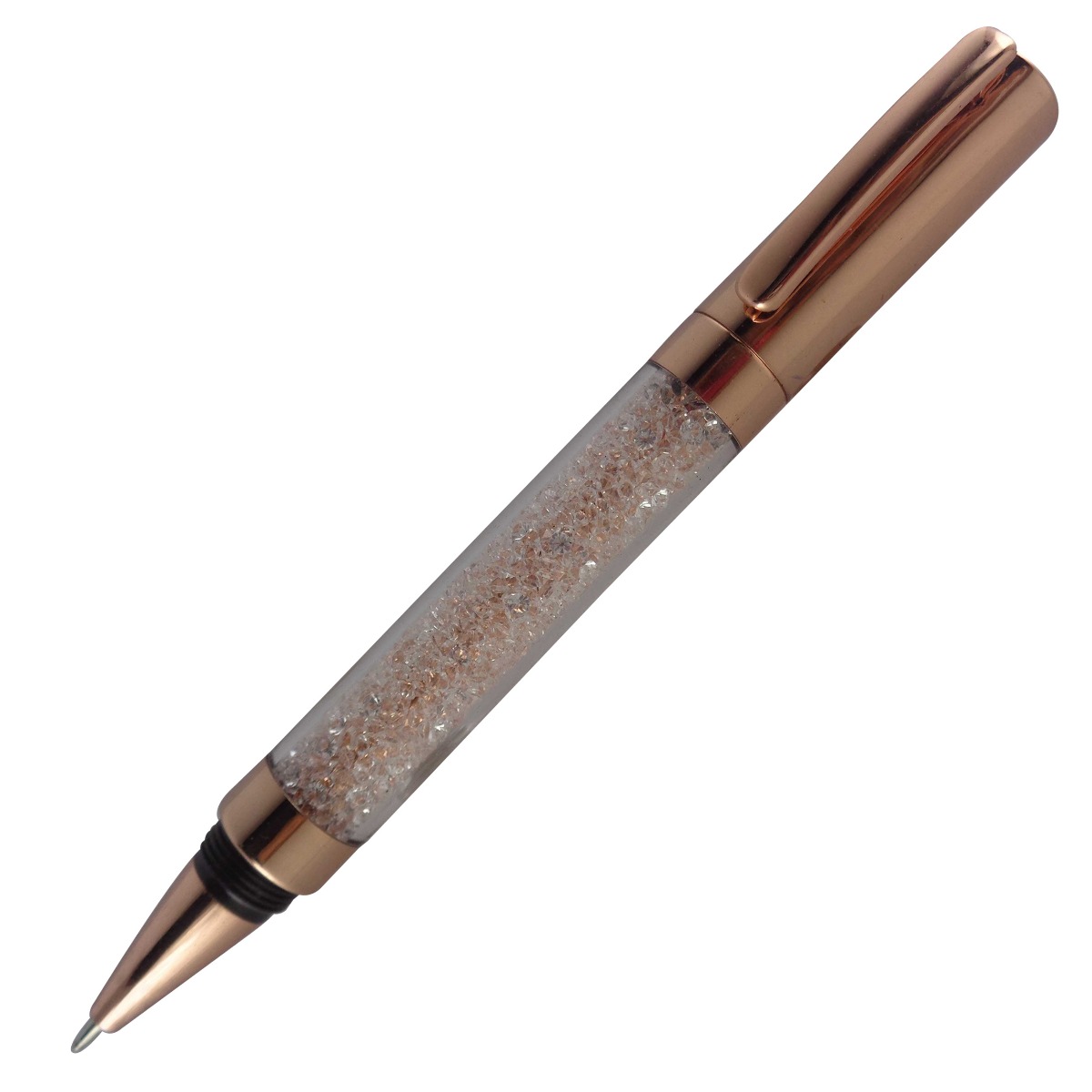 PENHOUSE.IN MODEL: 14365 TRANSPARENT CRYSTAL FILLED BODY WITH COPPER COLOR CAP FINE TIP CAP TYPE BALL PEN