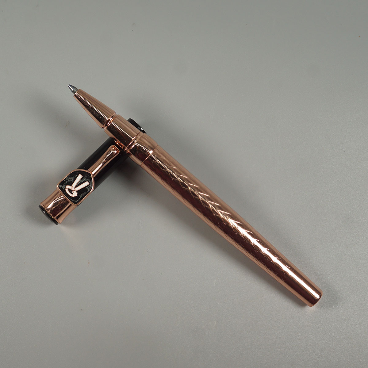 penhouse.in pens Rose Gold Color Body With Black Color Cap Advocate Symbol Roller Ball Pen SKU 14459